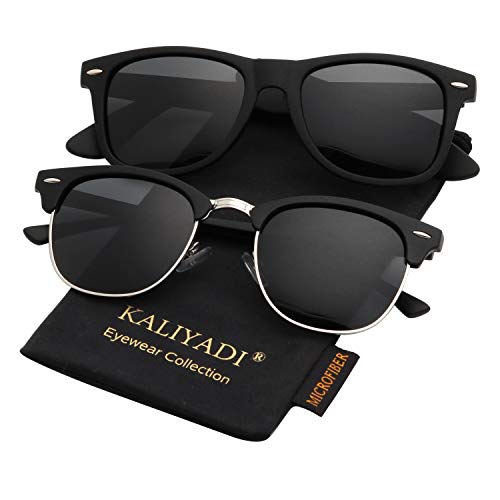 B04-(2 Pack) Matte Black | Black | Silver Rim / Matte Black Color Polarized Semi-Rimless Sunglasses for Men and Women
