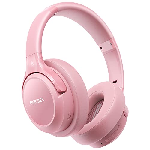 Pink Color Wireless Over-Ear Bluetooth Headphones – 65H Playtime, 6 EQ