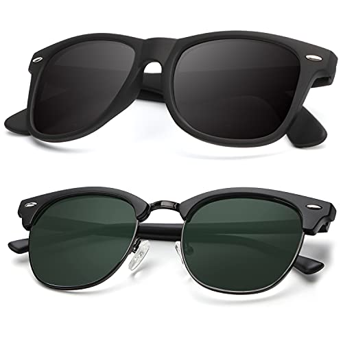 B07-(2 Pack) Matte Black | G15 | Black Rim / Matte Black Color Polarized Semi-Rimless Sunglasses for Men and Women