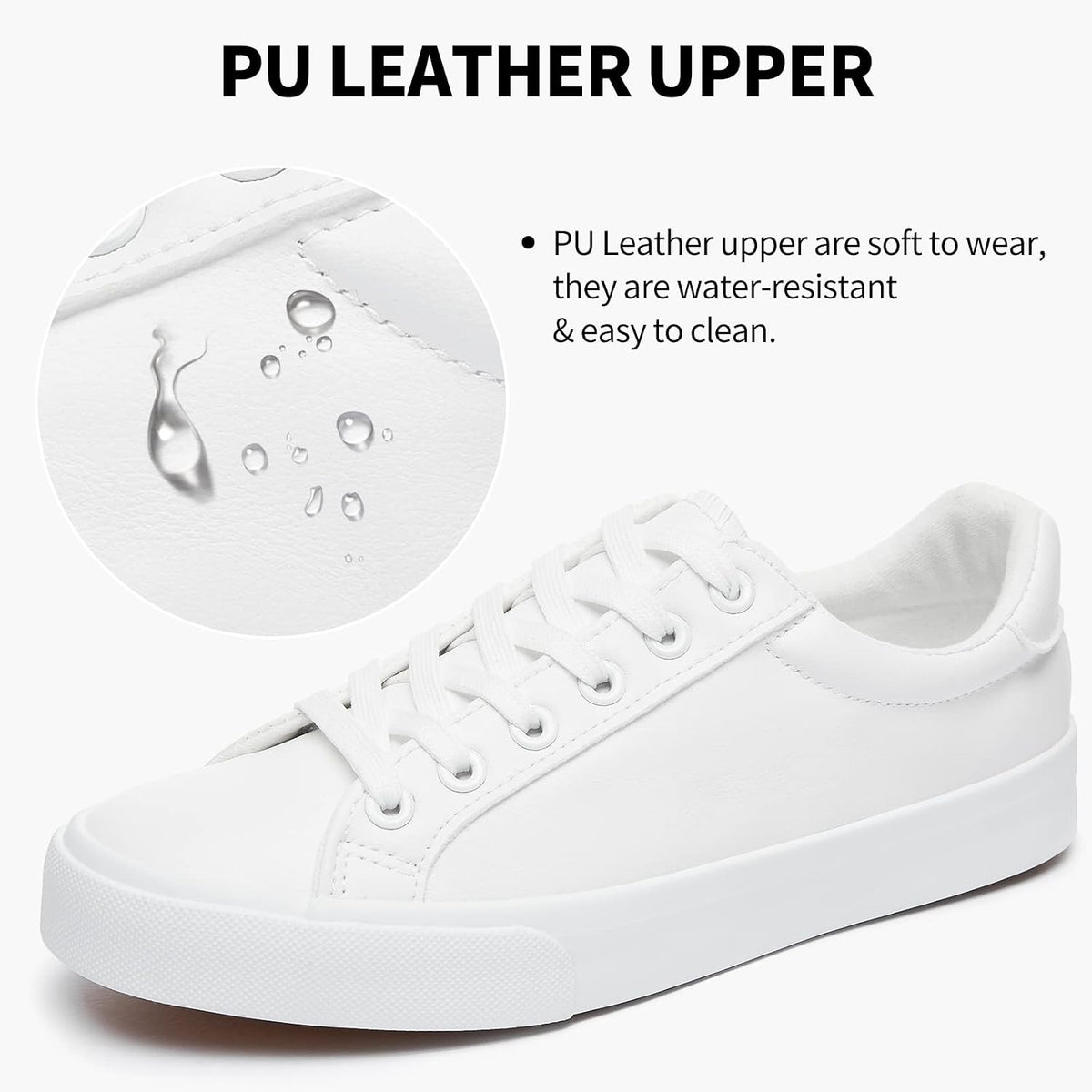 Women’s White PU Tennis Sneakers – Water-Resistant & Comfy