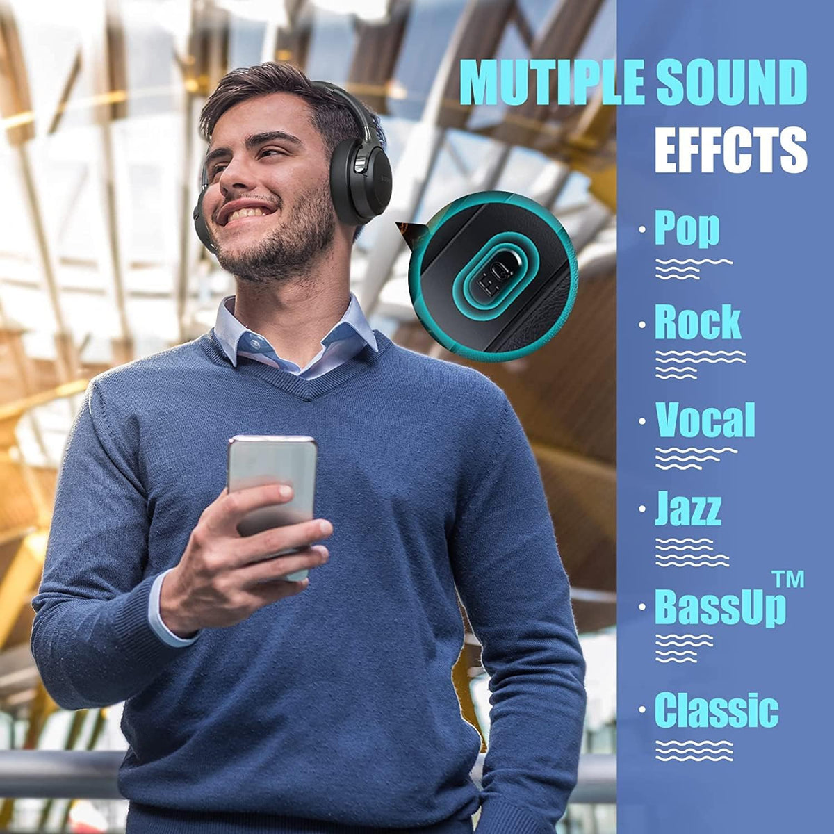 Wireless Over-Ear Bluetooth Headphones – 65H Playtime, 6 EQ