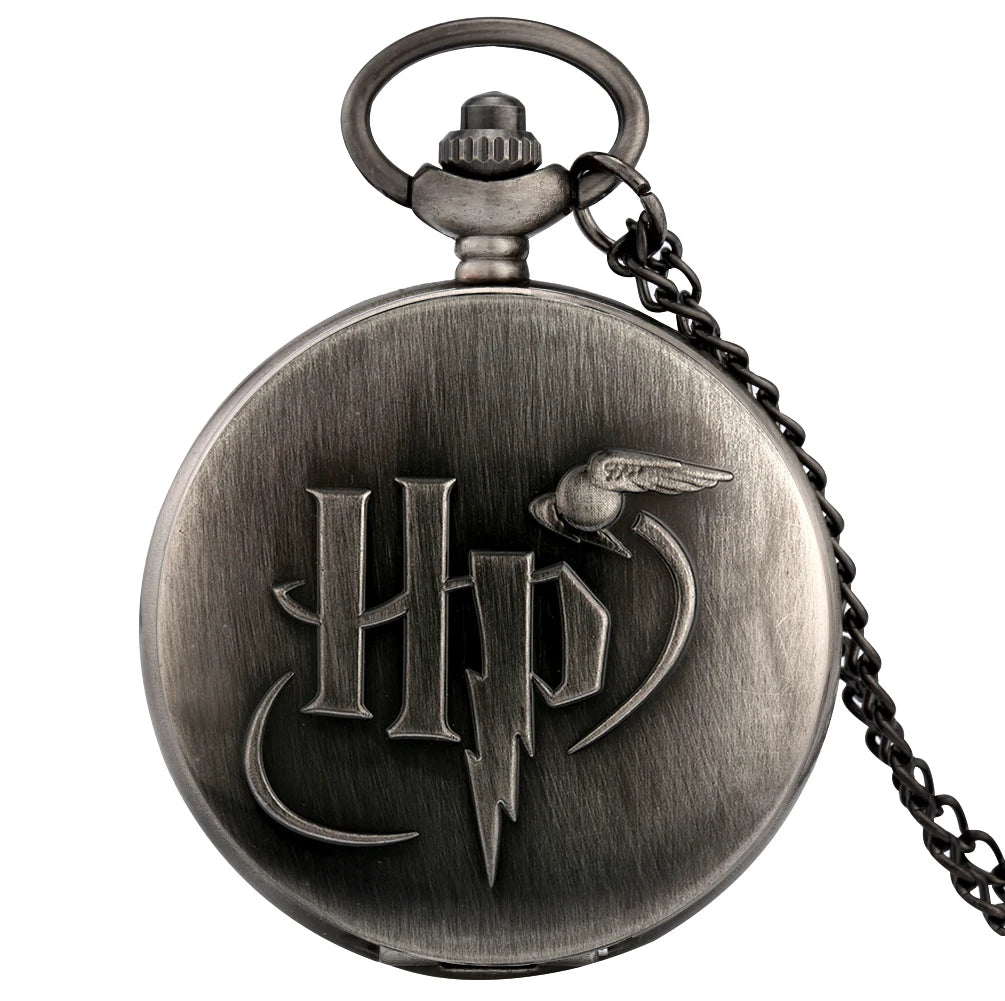 HP Retro Gray Color Anime Silver Pocket Watch Pendant – Quartz Necklace Clock