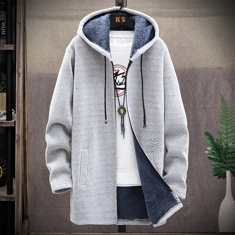 Men's Knit Hooded Cardigan Coat With Fleece Lining