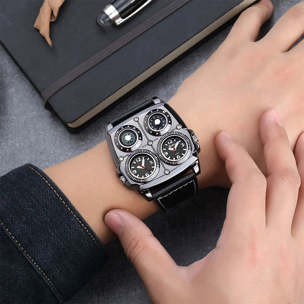 Men’s Dual Time Zone Military Style Quartz Watch