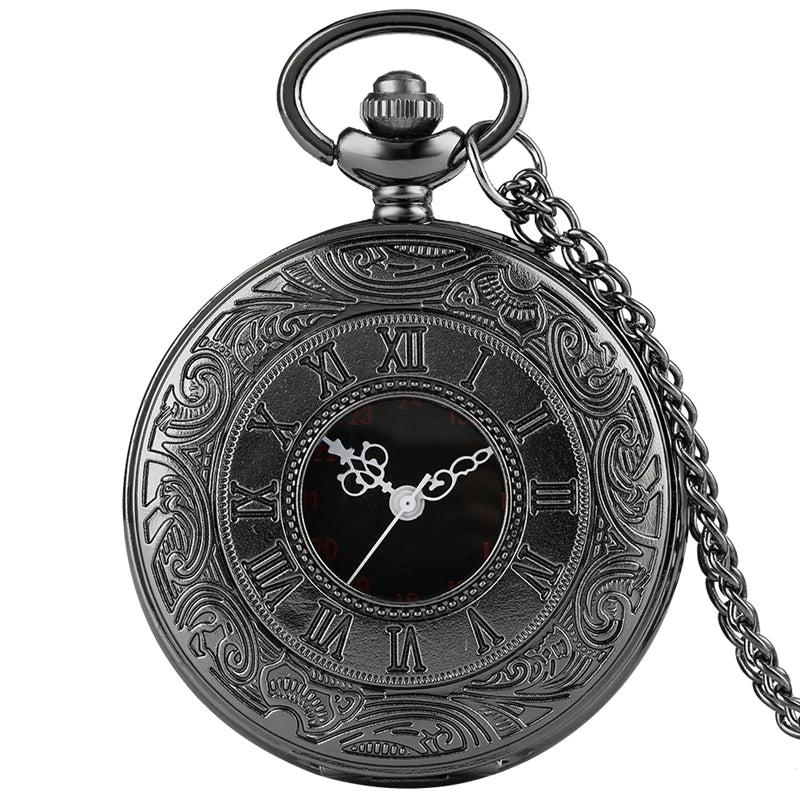 Roman Numerals Color Anime Silver Pocket Watch Pendant – Quartz Necklace Clock