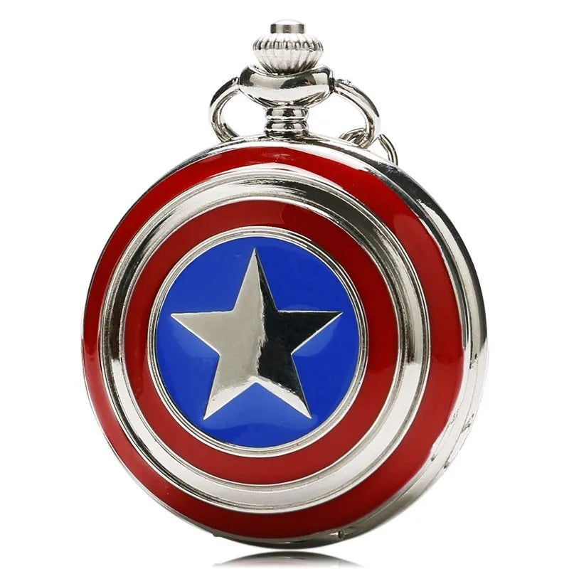 Shield Color Anime Silver Pocket Watch Pendant – Quartz Necklace Clock