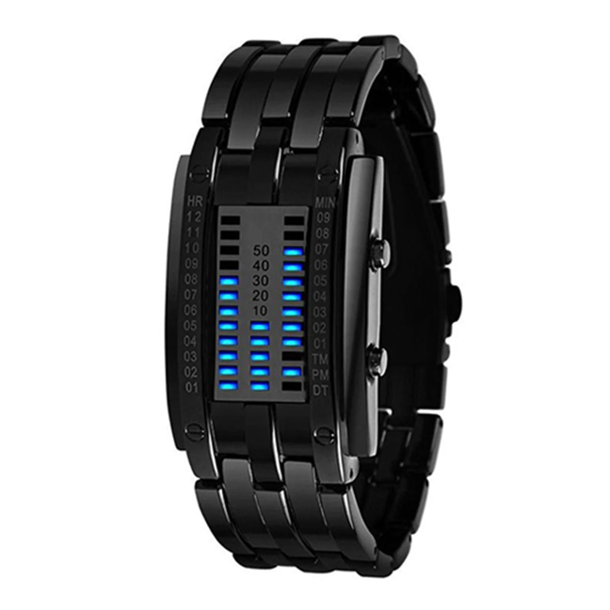 Blue Black Womens Color LED Binary Couple Watch With Stainless Steel Band