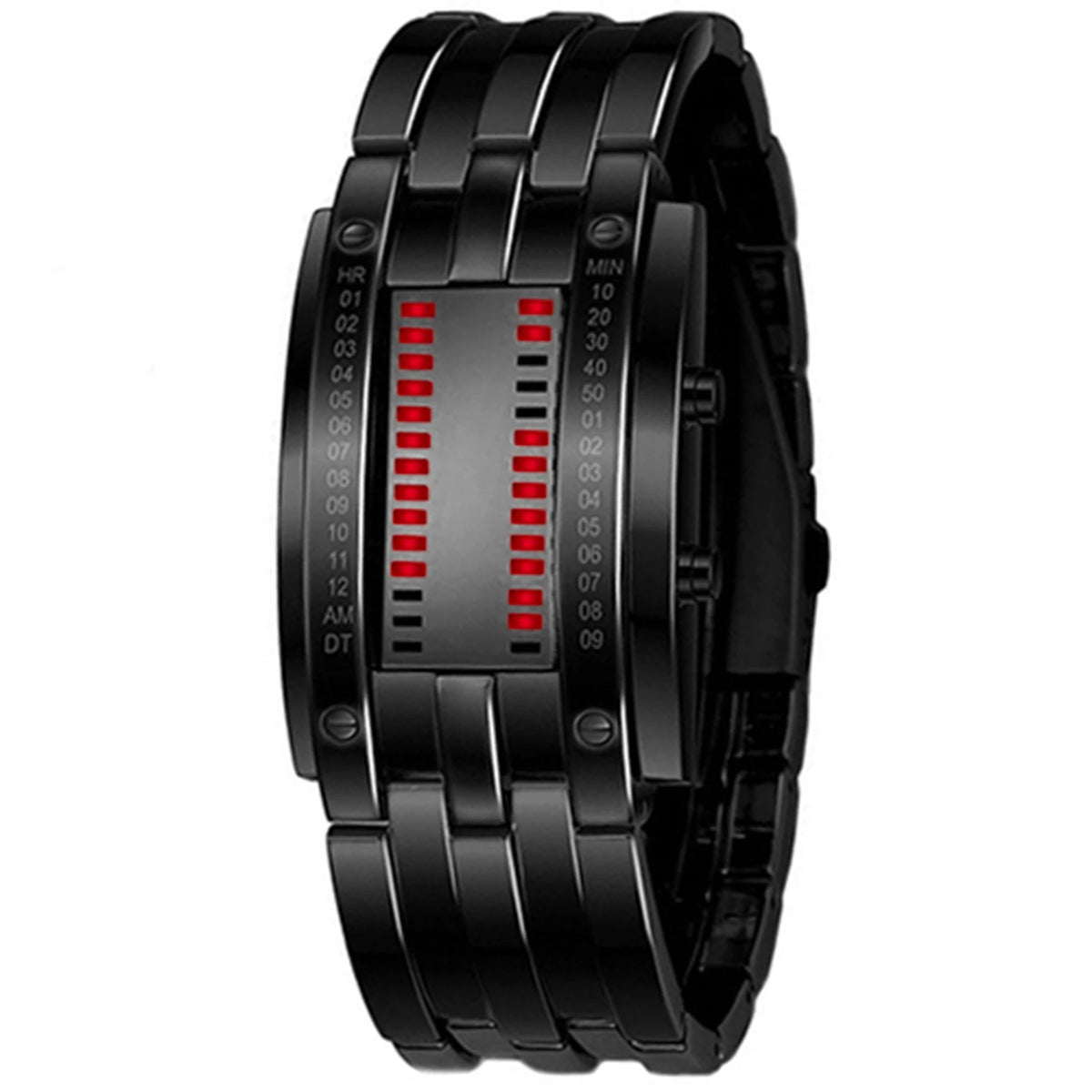 Red Black Mens Color LED Binary Couple Watch With Stainless Steel Band