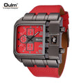Red Color Men’s Square Sport Watch With Wide Big Dial Leather Strap