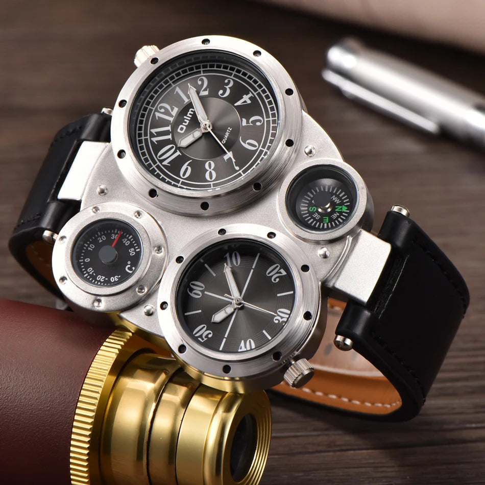 Men’s Dual Time Zone Big Dial Sports Quartz Watch