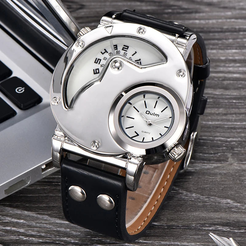 Men’s Dual Time Zone Quartz Watch With PU Strap