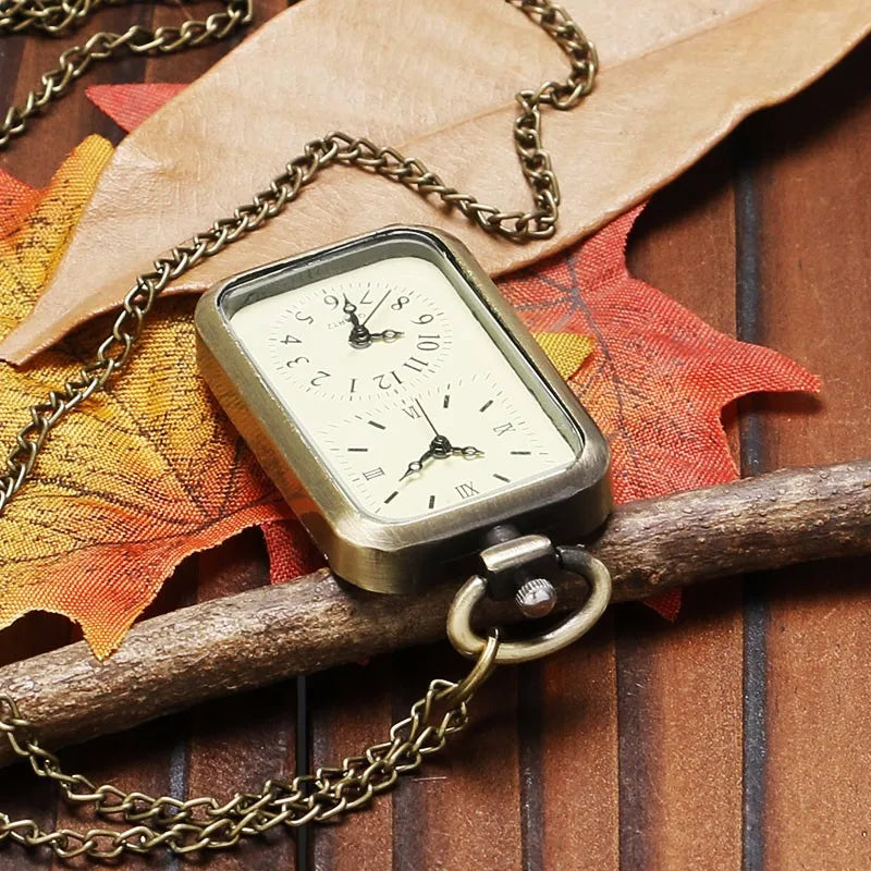 Vintage Quartz Pocket Watch Necklace With Dual Time