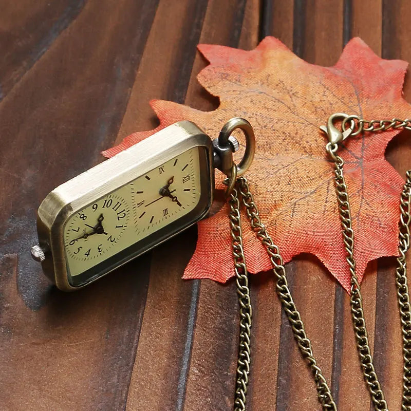 Vintage Quartz Pocket Watch Necklace With Dual Time