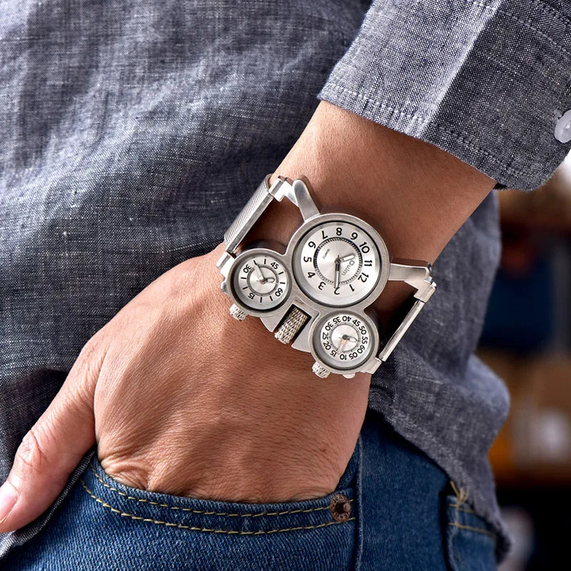 Men's Triple Time Zone Military Style Quartz Watch