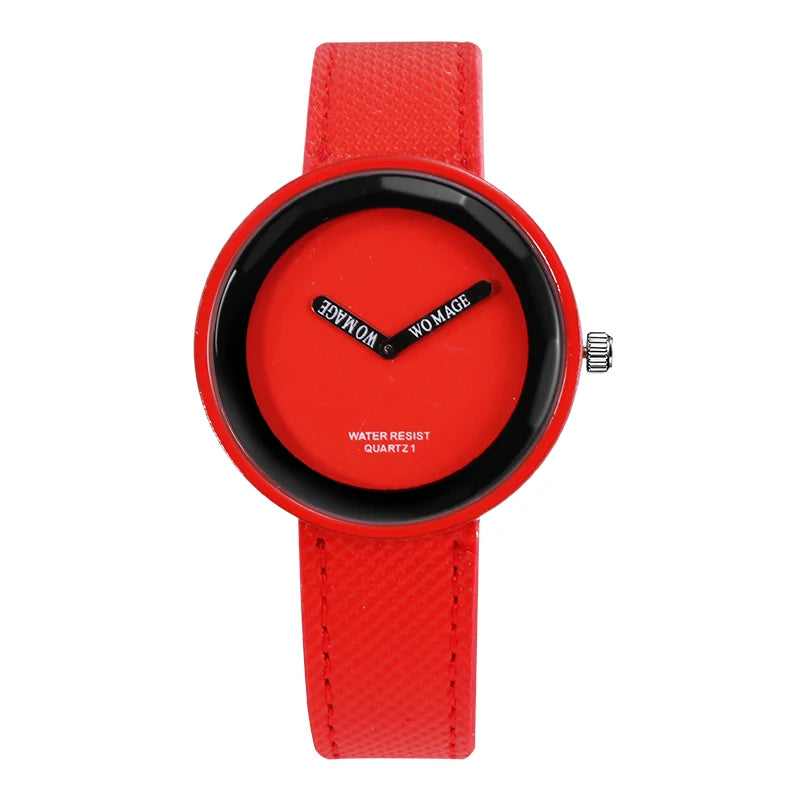 Red Color Women’s Leather Quartz Wrist Watch Fashion Casual