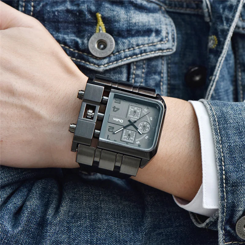 Men’s Square Sport Watch With Wide Big Dial Leather Strap
