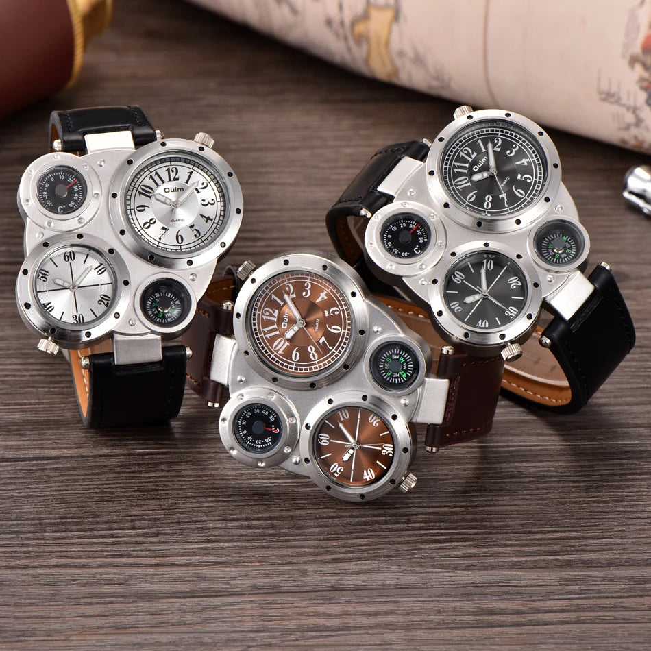 Men’s Dual Time Zone Big Dial Sports Quartz Watch