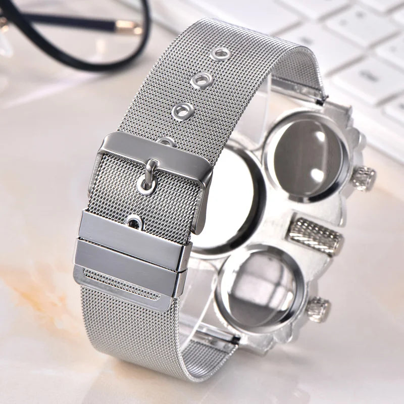 Men's Triple Time Zone Military Style Quartz Watch