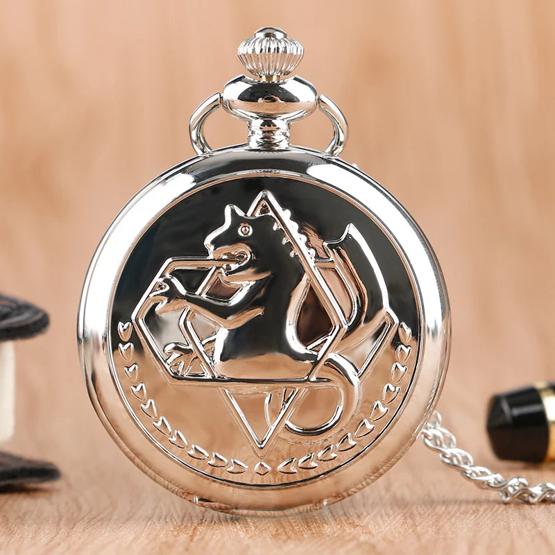 Anime Silver Pocket Watch Pendant – Quartz Necklace Clock