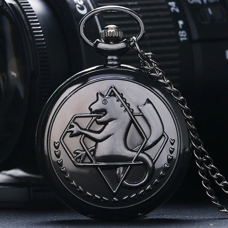 Anime Silver Pocket Watch Pendant – Quartz Necklace Clock