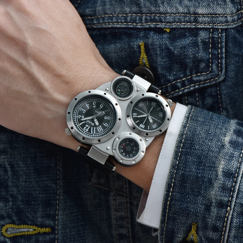 Men’s Dual Time Zone Big Dial Sports Quartz Watch