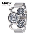 Silver Color Men's Triple Time Zone Military Style Quartz Watch