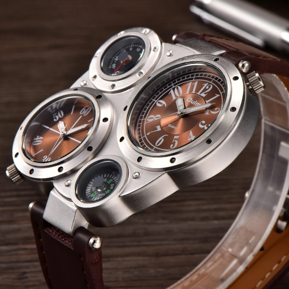 Men’s Dual Time Zone Big Dial Sports Quartz Watch