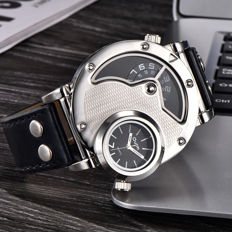 Men’s Dual Time Zone Quartz Watch With PU Strap
