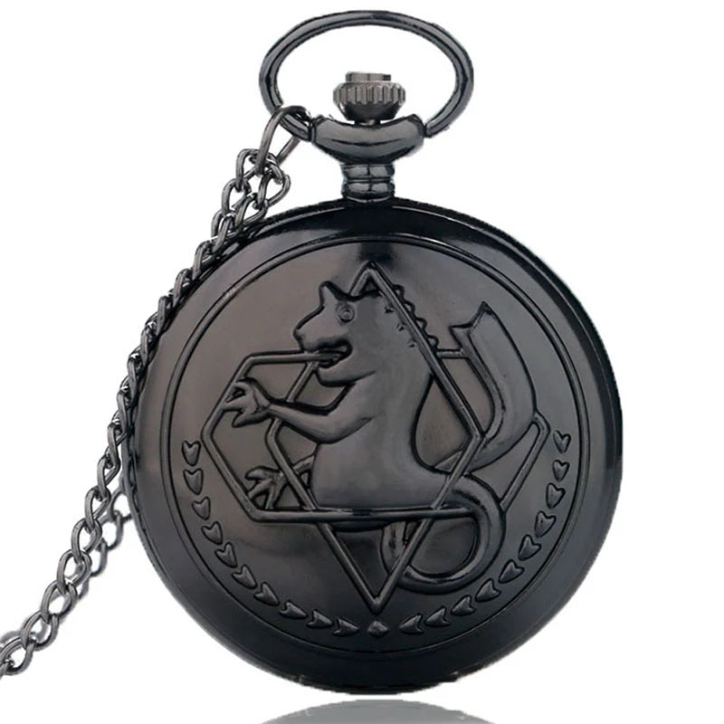 Black Color Anime Silver Pocket Watch Pendant – Quartz Necklace Clock