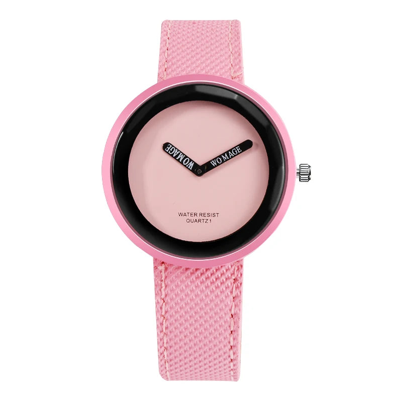 Pink Color Women’s Leather Quartz Wrist Watch Fashion Casual