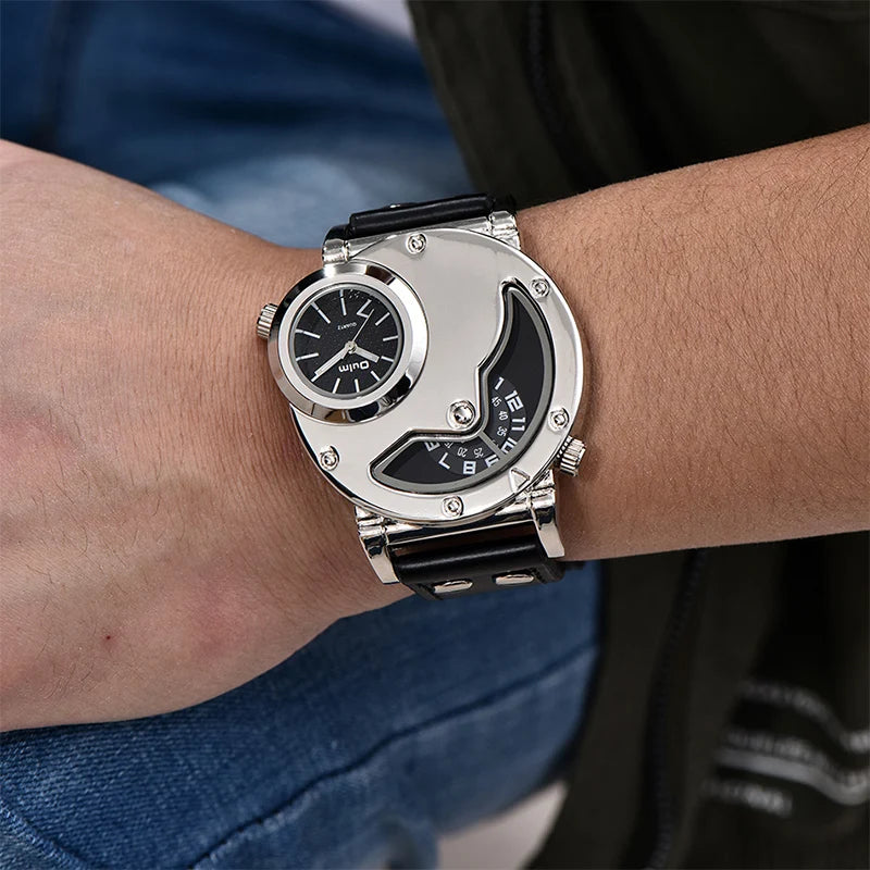 Men’s Dual Time Zone Quartz Watch With PU Strap