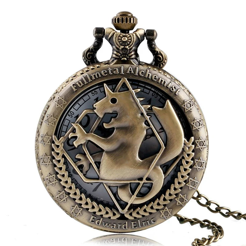 Hollow Bronze Color Anime Silver Pocket Watch Pendant – Quartz Necklace Clock