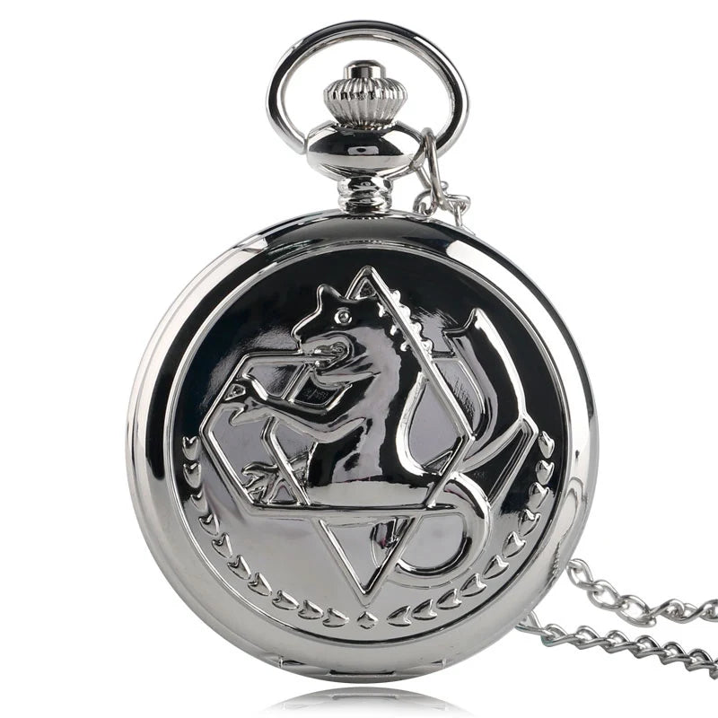 Silver Color Anime Silver Pocket Watch Pendant – Quartz Necklace Clock