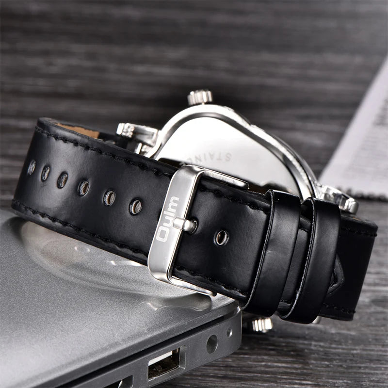 Men’s Dual Time Zone Quartz Watch With PU Strap