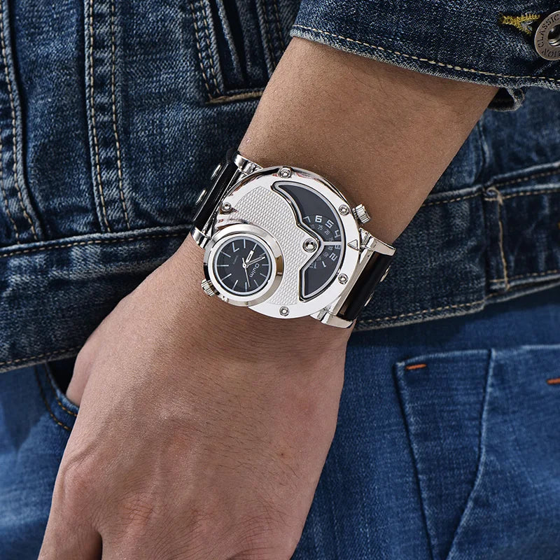 Men’s Dual Time Zone Quartz Watch With PU Strap