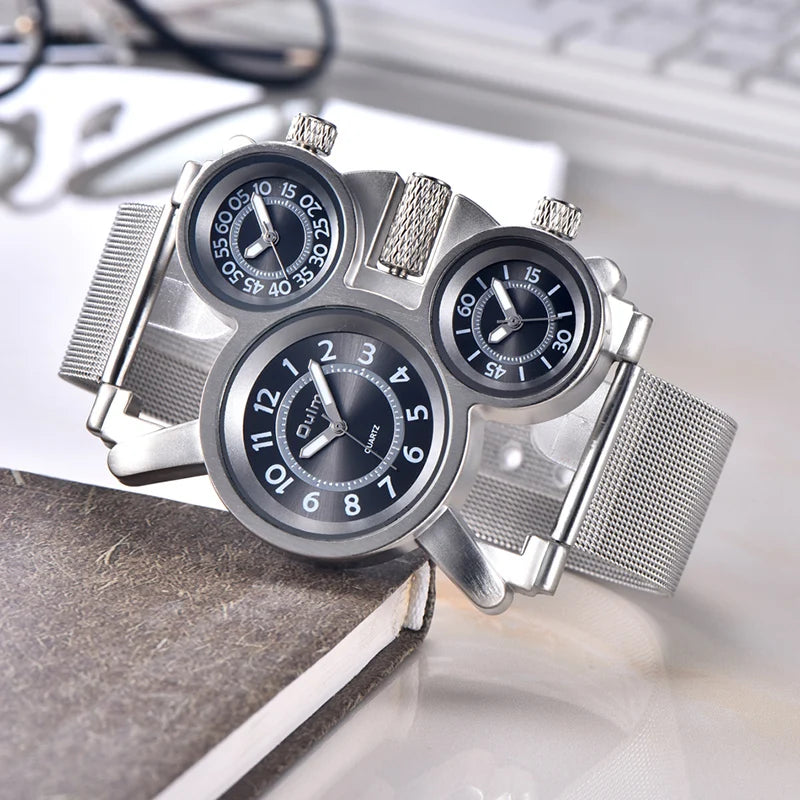 Men's Triple Time Zone Military Style Quartz Watch