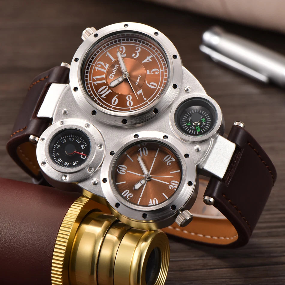 Men’s Dual Time Zone Big Dial Sports Quartz Watch