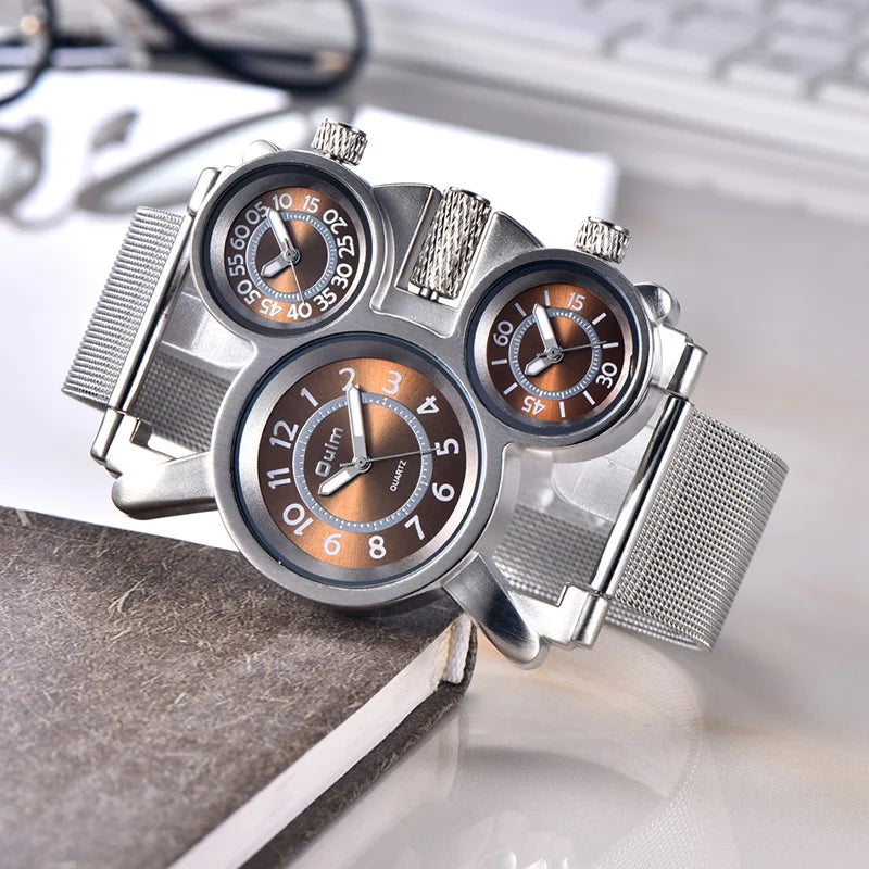 Men's Triple Time Zone Military Style Quartz Watch