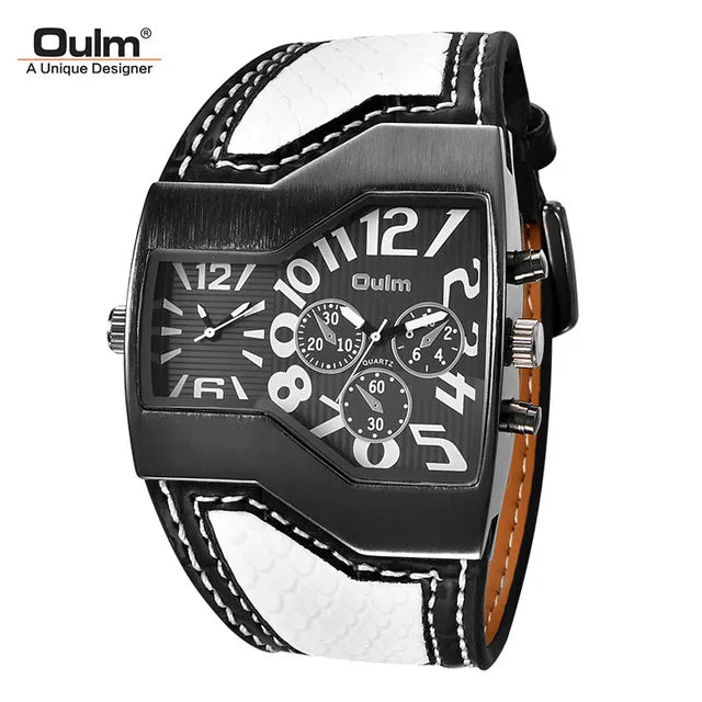 White Black Color Men’s Military Quartz Watch With Dual Time Zones