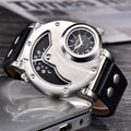 Silver Color Men’s Dual Time Zone Quartz Watch With PU Strap