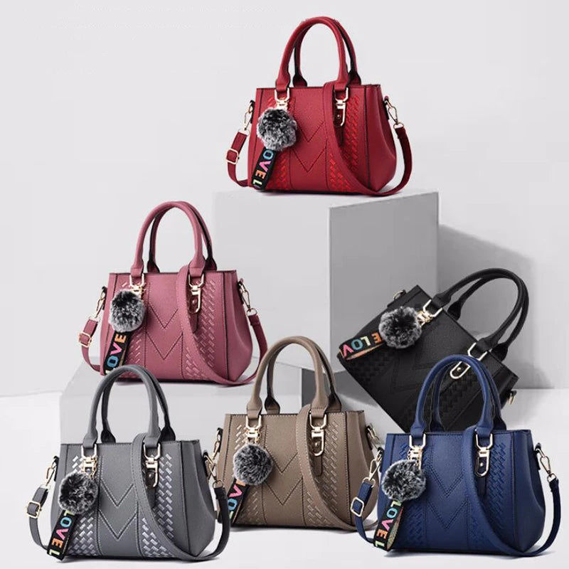 Women’s PU Leather Satchel Handbag With Fur Charm