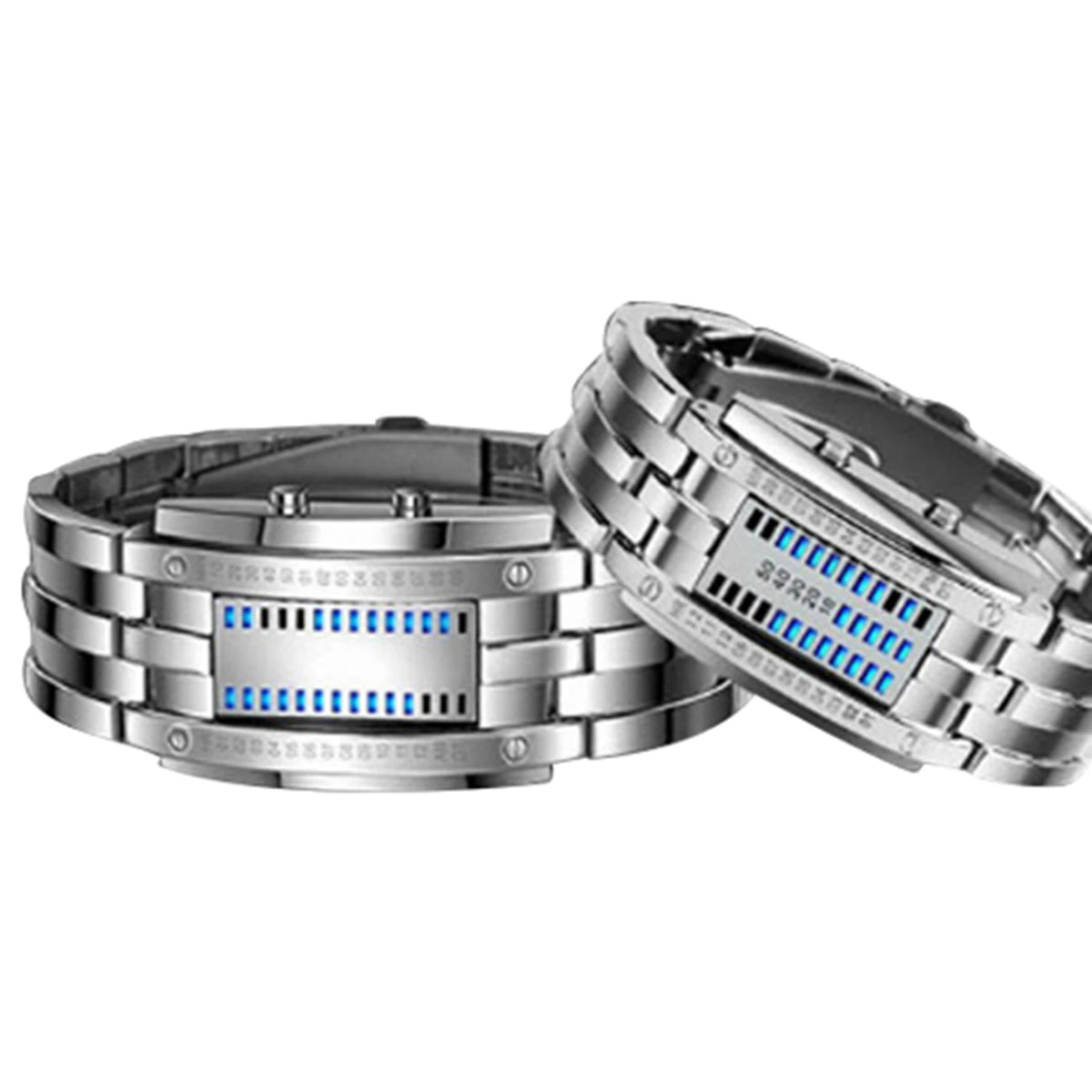 LED Binary Couple Watch With Stainless Steel Band