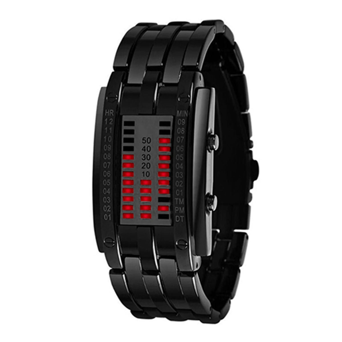 Red Black Womens Color LED Binary Couple Watch With Stainless Steel Band