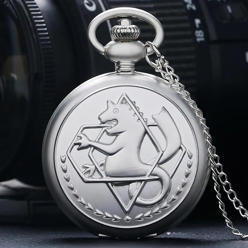 Anime Silver Pocket Watch Pendant – Quartz Necklace Clock