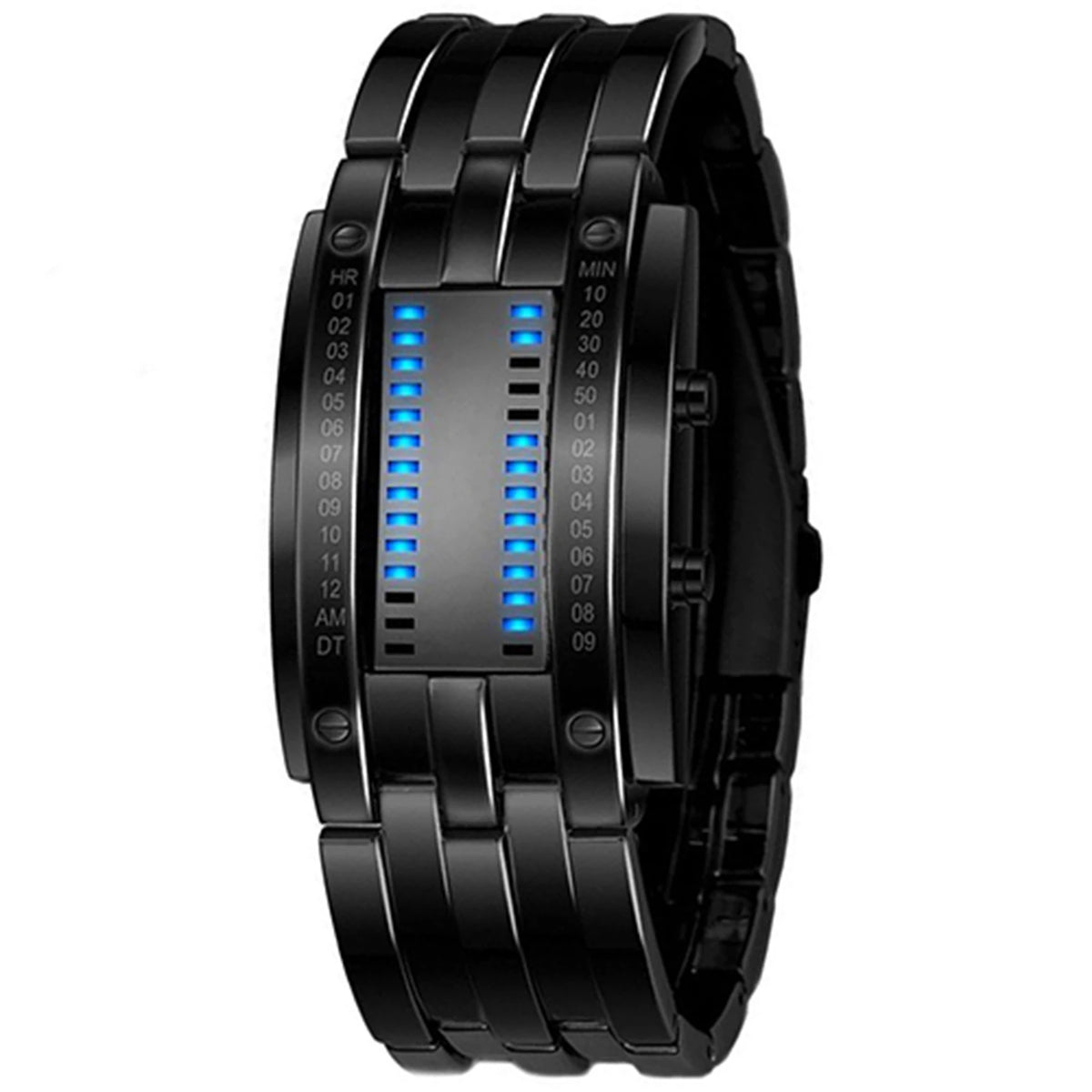 Blue Black Mens Color LED Binary Couple Watch With Stainless Steel Band