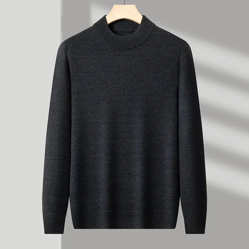 Dark Grey Color Men's Mock Neck Knit Sweater Pullover for Autumn Winter