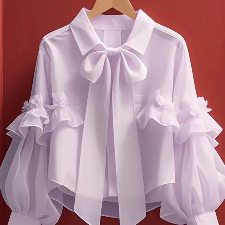 Women’s Bow Collar Short Cardigan Blouse Top