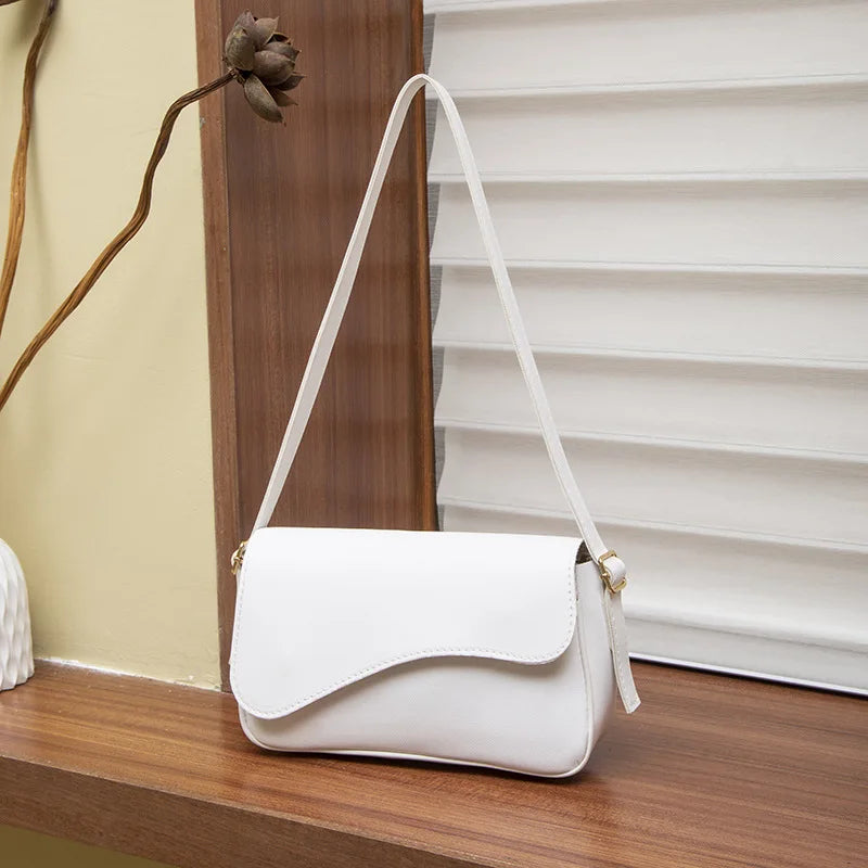 White Color Retro PU Underarm Shoulder Bag for Women – Soft Satchel