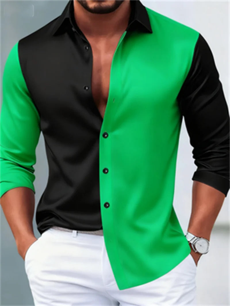 Men's Two Tone 3D Pattern Casual Long Sleeve Shirt