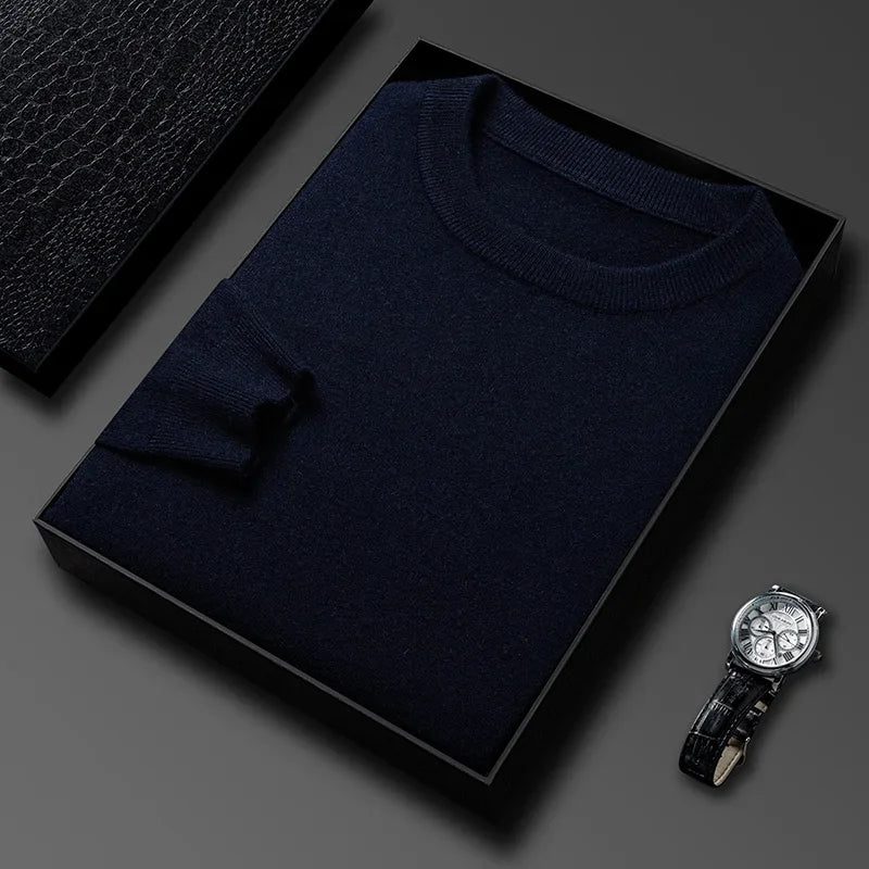 Navy Blue Color Men's Knit Pullover Sweater With Diamond Pattern